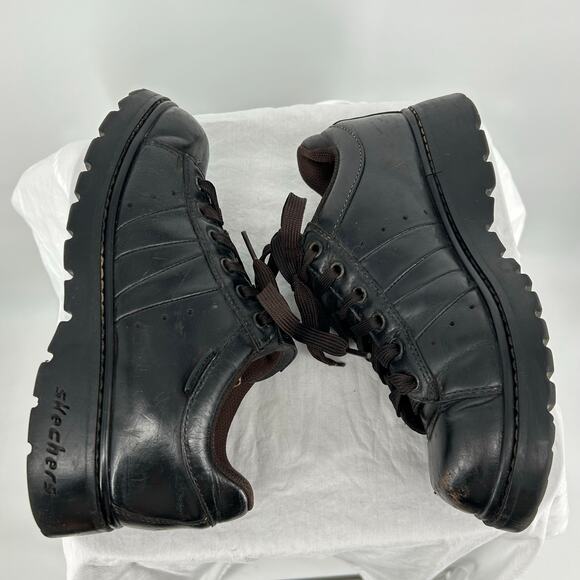 VTG y2k Women's Dark Brown Leather Skechers Chunky Platform Oxford Jammers Sz 8M - Picture 4 of 8